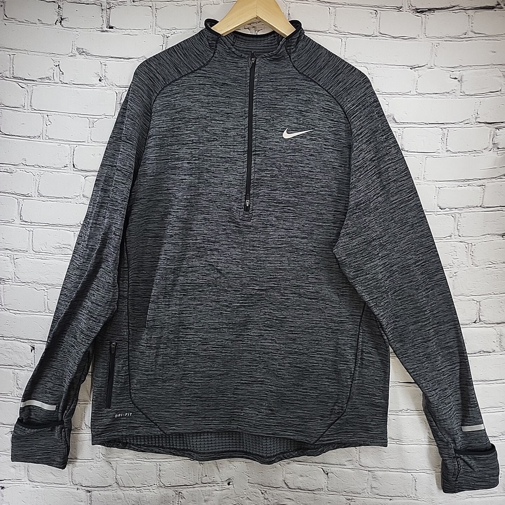 Nike Sweater Womens XL Dri-Fit Gray Heathered Pullover Base Layer Thumb Holes
